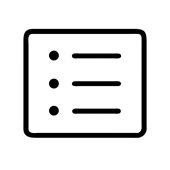 A black and white square with a bulleted list of lines 