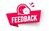 A red and white image with the word "feedback" through the middle. It is set an at angle with 2 word bubbles with ellipses inside above the word "Feedback"