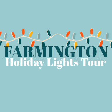 Holiday Lights Tour logo with a string of illustrated lights across the top and Farmington below