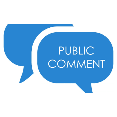Public Comment written in a word bubble with another word bubble behind it