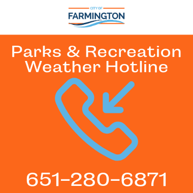 Parks and Recreation Weather Hotline with phone icon and arrow to it 651-280-6871