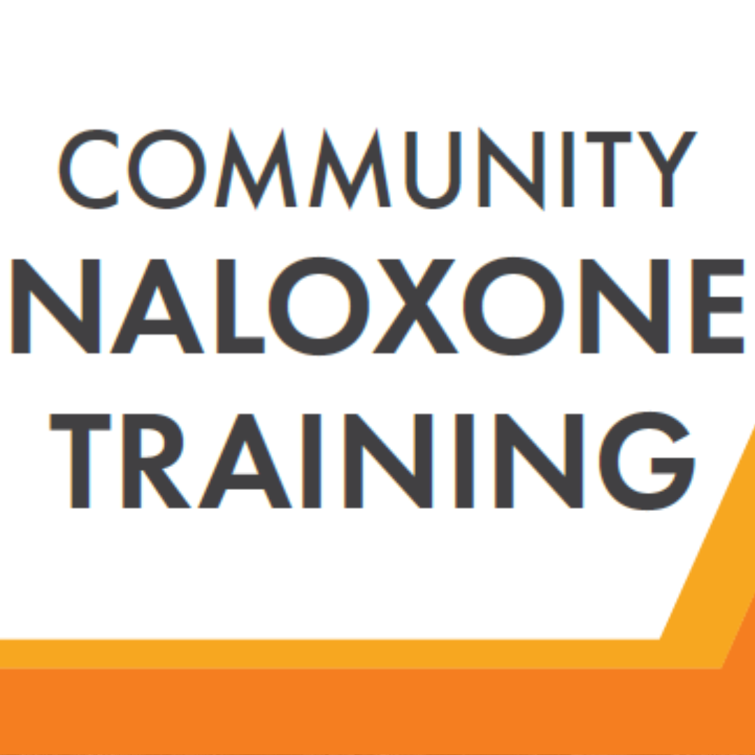 Community Naloxone Training with orange bottom border
