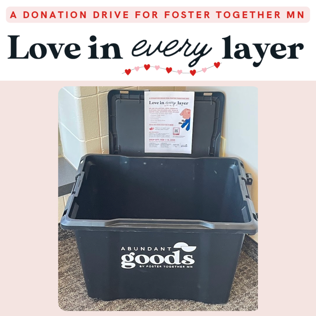 Love in Every Layer donation bin for Foster Together MN