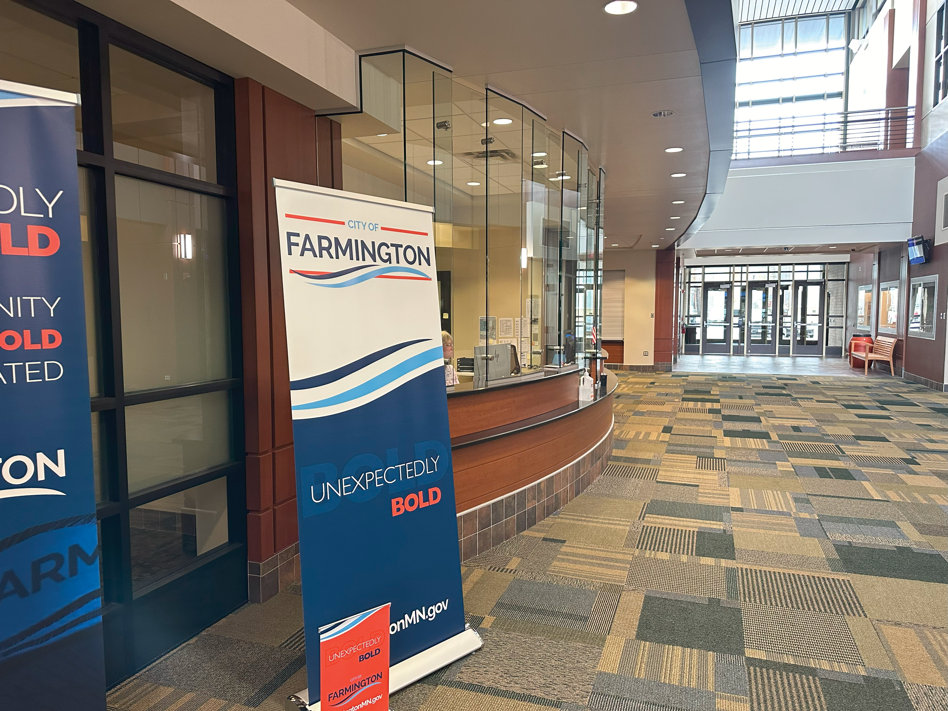 City Hall lobby angled view of front desk