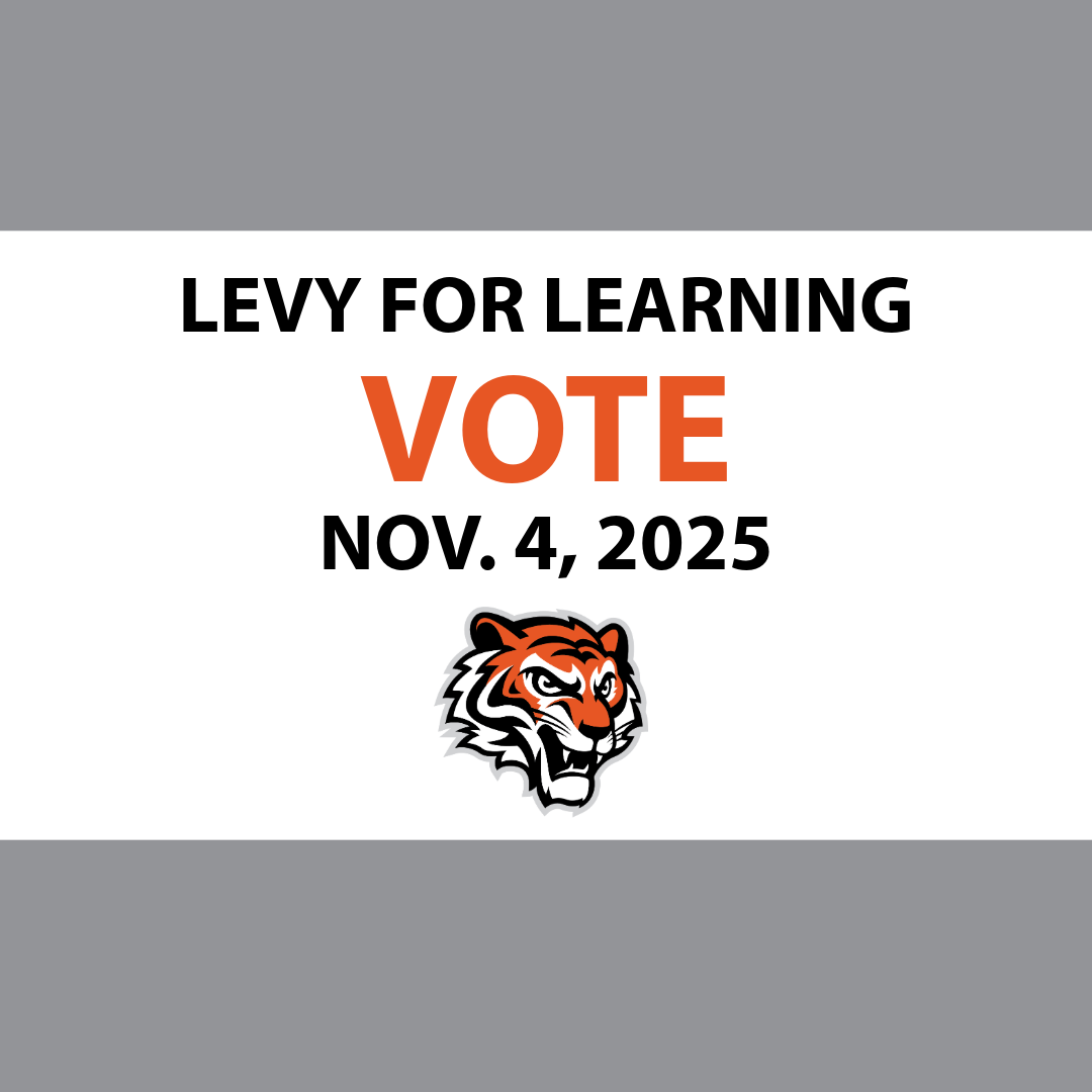 Levy for Learning Vote Nov. 4 2025 with Farmington Area Schools logo of a illustrated Tiger head