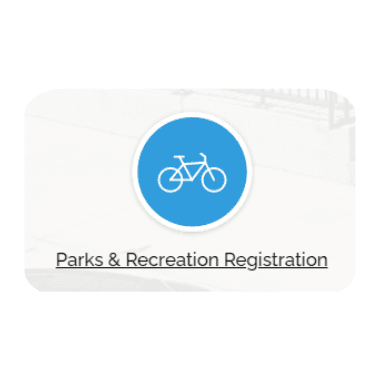 Parks and Recreation Registration button is a light blue background with a white bicycle icon