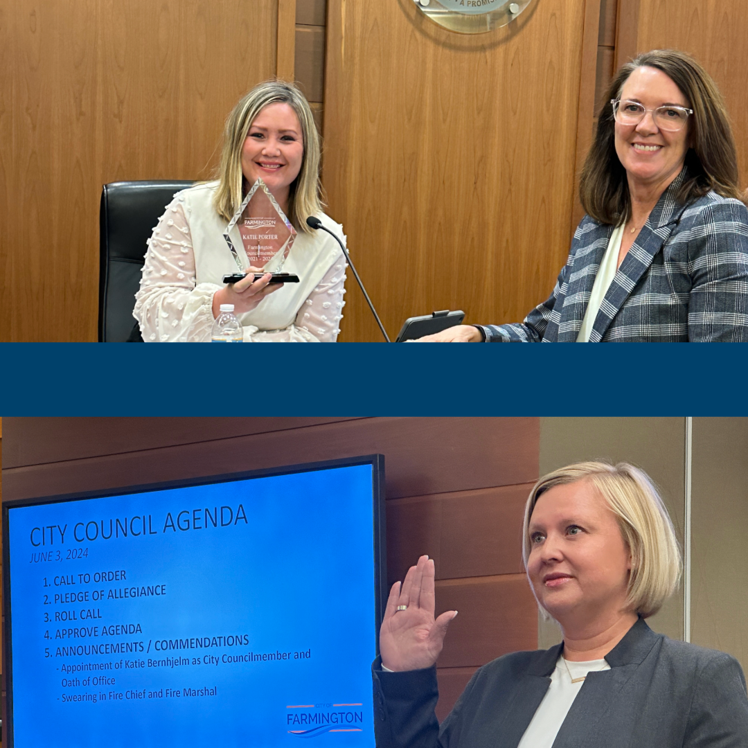 Top is Katie Porter with Lynn Gorski and bottom is Katie Bernhjelm taking her oath of office