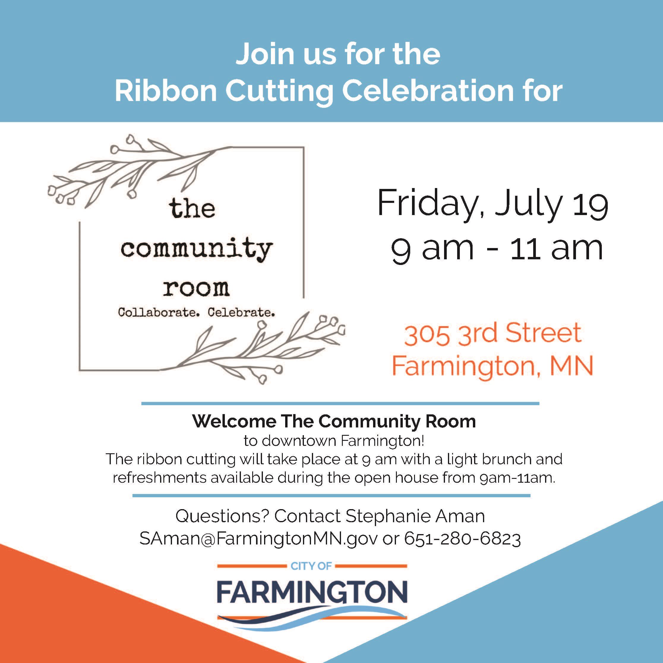 The Community Room Ribbon Cutting Invitation - July 19 9 am 305 Third Street