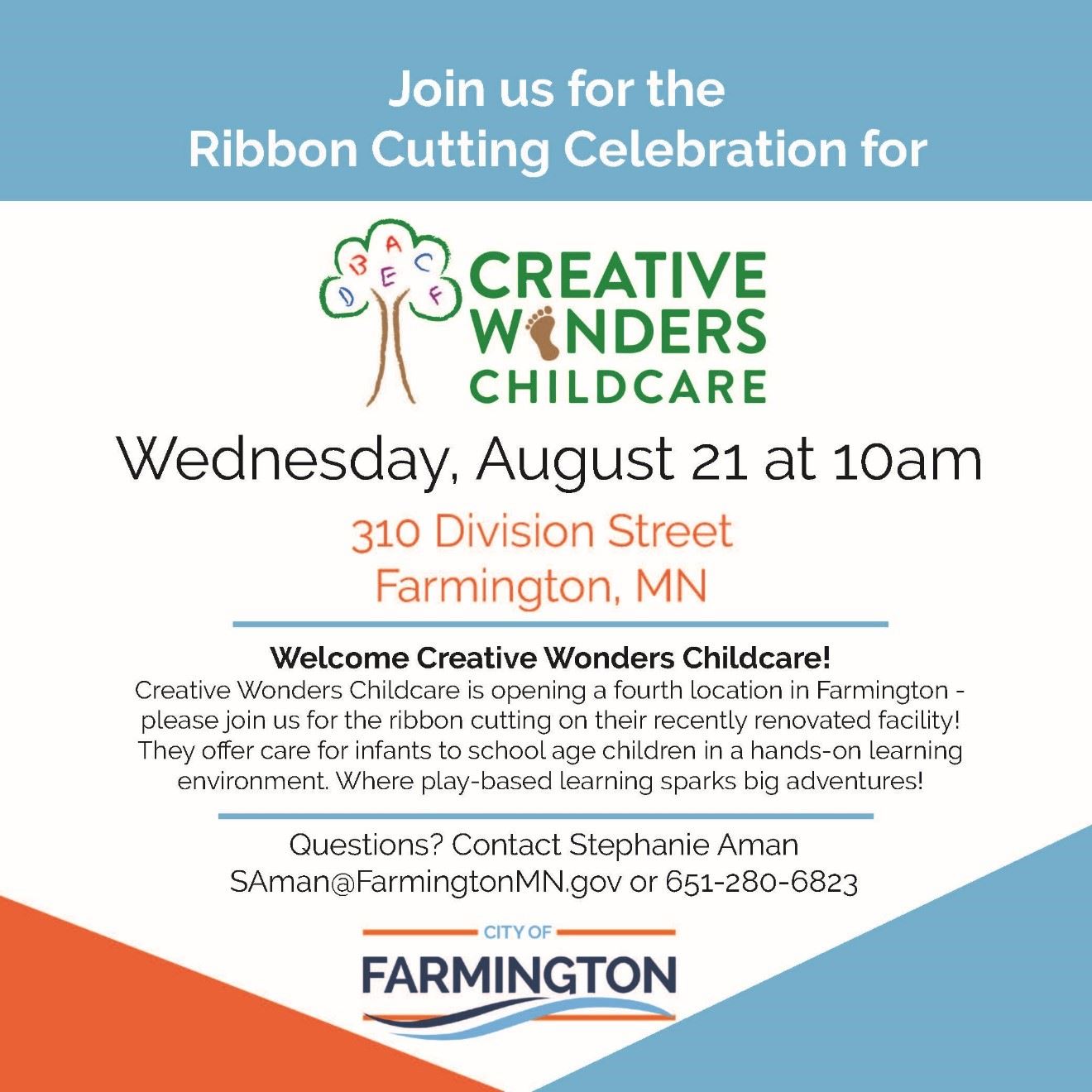 Creative Wonders Ribbon Cutting Invitation Wednesday, Aug. 21 10 am 310 Division Street